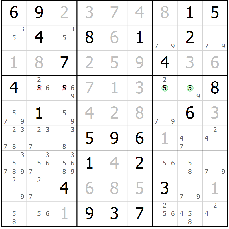 Position des candidats pour la solution de la Gr 22 page 25 du magazine de sudoku Maestro n° 101