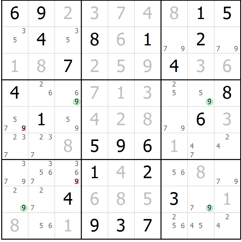Position des candidats pour la solution de la Gr 22 page 25 du magazine de sudoku Maestro n° 101