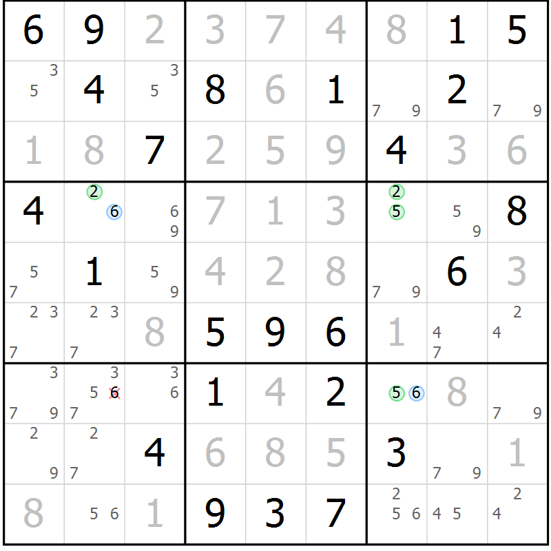 Position des candidats pour la solution de la Gr 22 page 25 du magazine de sudoku Maestro n° 101