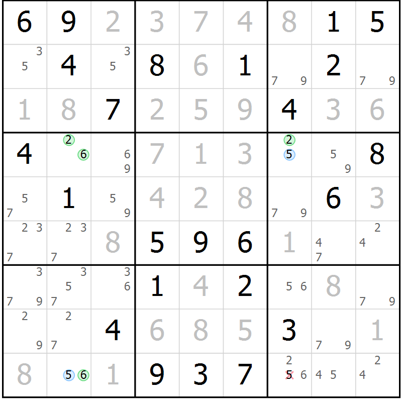 Position des candidats pour la solution de la Gr 22 page 25 du magazine de sudoku Maestro n° 101