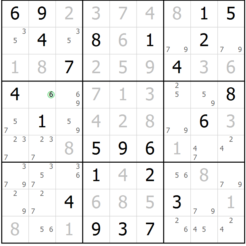 Position des candidats pour la solution de la Gr 22 page 25 du magazine de sudoku Maestro n° 101