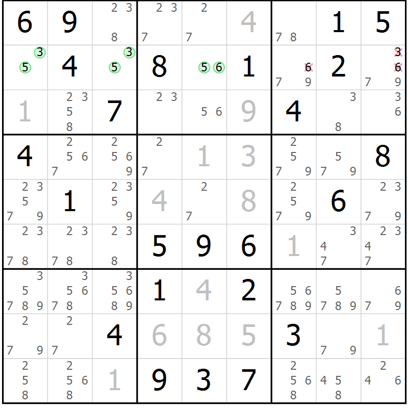 Position des candidats pour la solution de la Gr 22 page 25 du magazine de sudoku Maestro n° 101