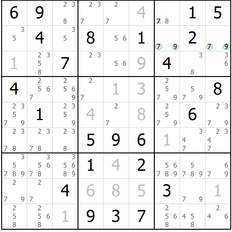 Position des candidats pour la solution de la Gr 22 page 25 du magazine de sudoku Maestro n° 101