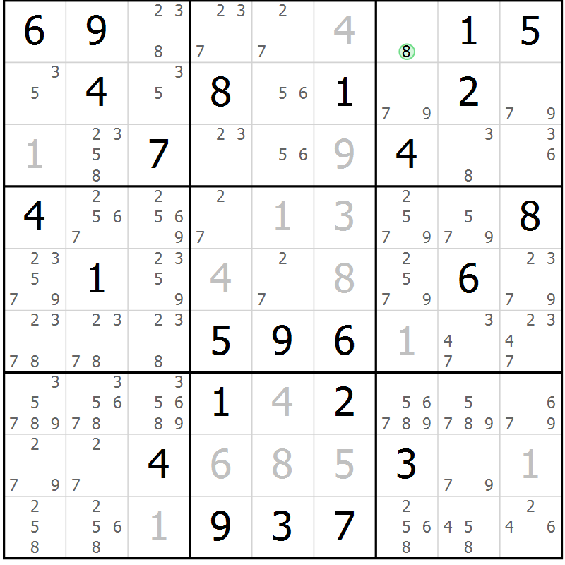 Position des candidats pour la solution de la Gr 22 page 25 du magazine de sudoku Maestro n° 101
