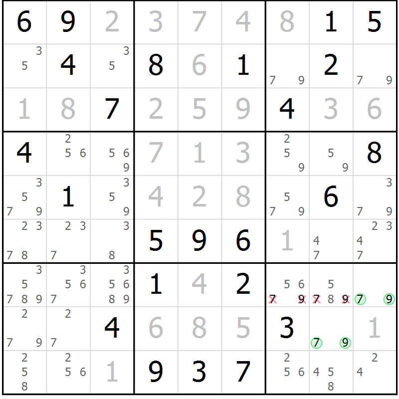 Position des candidats pour la solution de la Gr 22 page 25 du magazine de sudoku Maestro n° 101