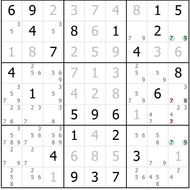 Position des candidats pour la solution de la Gr 22 page 25 du magazine de sudoku Maestro n° 101