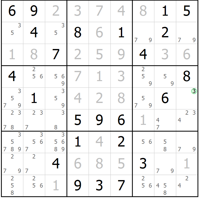 Position des candidats pour la solution de la Gr 22 page 25 du magazine de sudoku Maestro n° 101