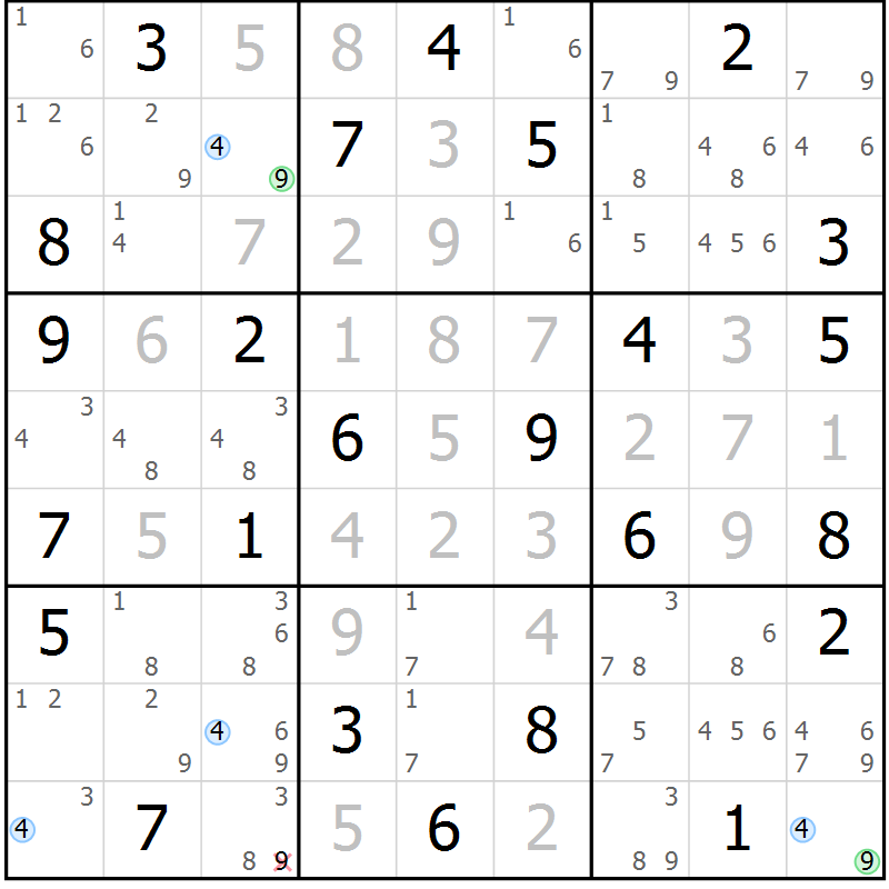 Position des candidats pour la solution de la Gr 23 page 26 du magazine de sudoku Maestro n° 101
