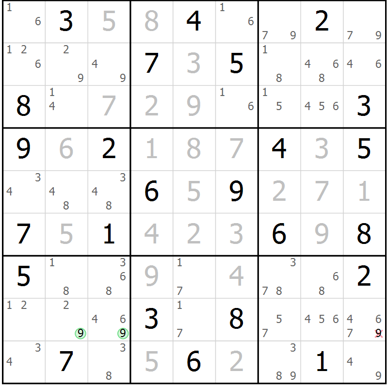 Position des candidats pour la solution de la Gr 23 page 26 du magazine de sudoku Maestro n° 101