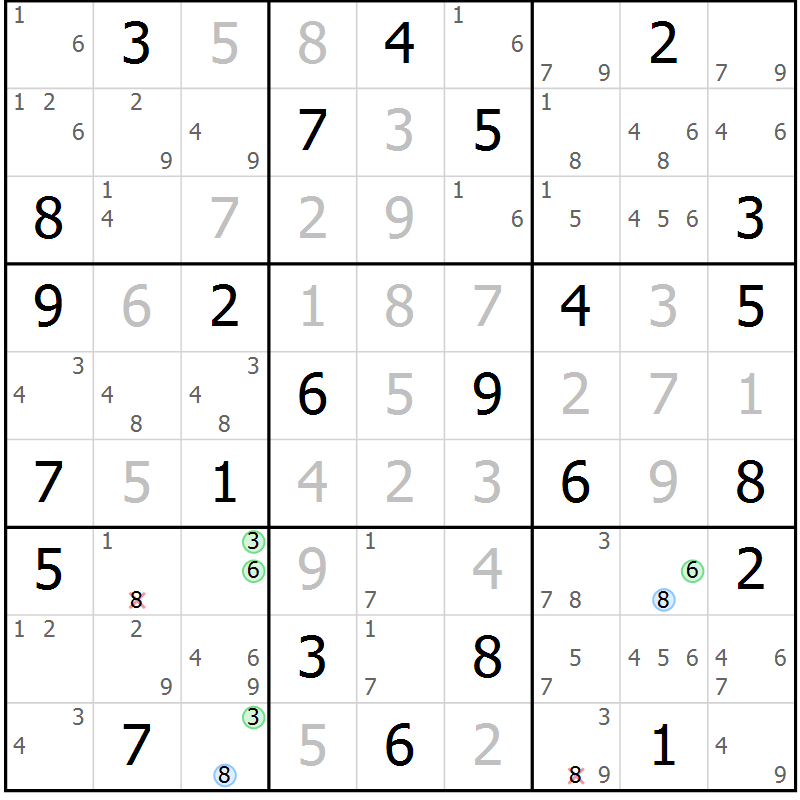 Position des candidats pour la solution de la Gr 23 page 26 du magazine de sudoku Maestro n° 101