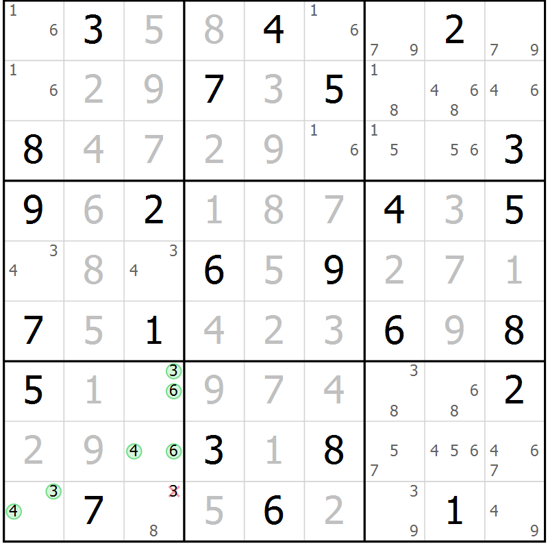 Position des candidats pour la solution de la Gr 23 page 26 du magazine de sudoku Maestro n° 101