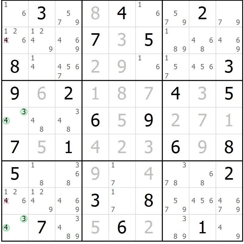 Position des candidats pour la solution de la Gr 23 page 26 du magazine de sudoku Maestro n° 101