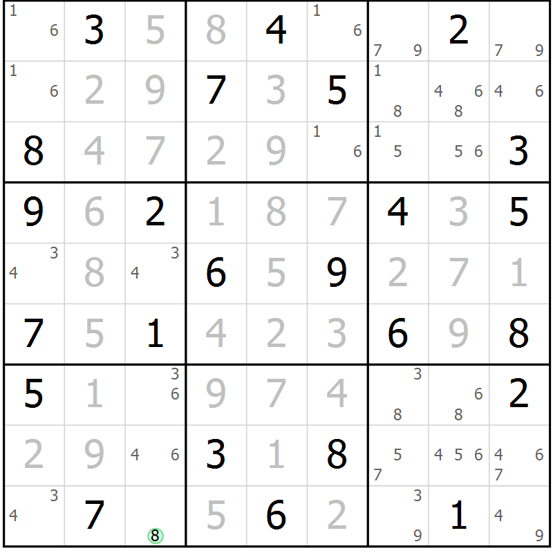 Position des candidats pour la solution de la Gr 23 page 26 du magazine de sudoku Maestro n° 101