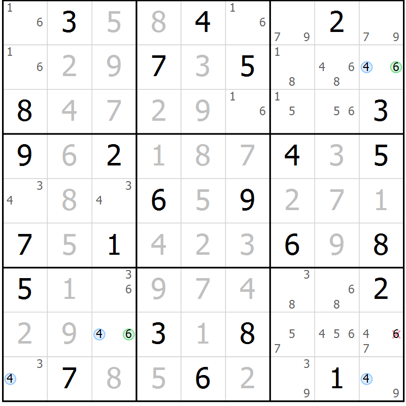 Position des candidats pour la solution de la Gr 23 page 26 du magazine de sudoku Maestro n° 101