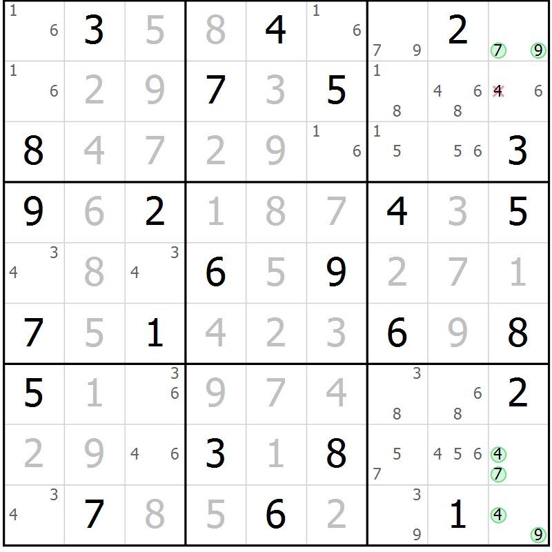 Position des candidats pour la solution de la Gr 23 page 26 du magazine de sudoku Maestro n° 101
