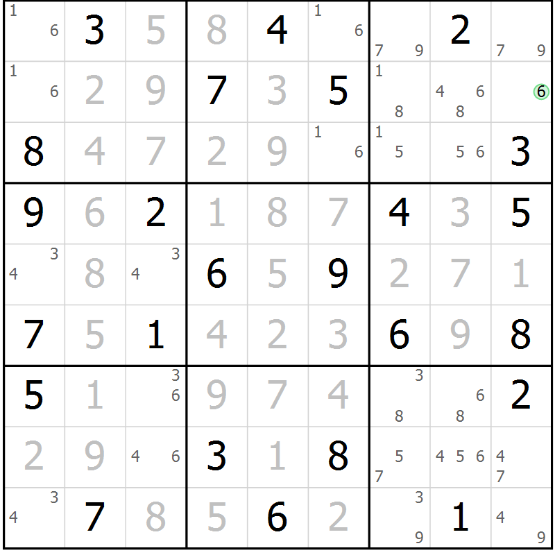 Position des candidats pour la solution de la Gr 23 page 26 du magazine de sudoku Maestro n° 101