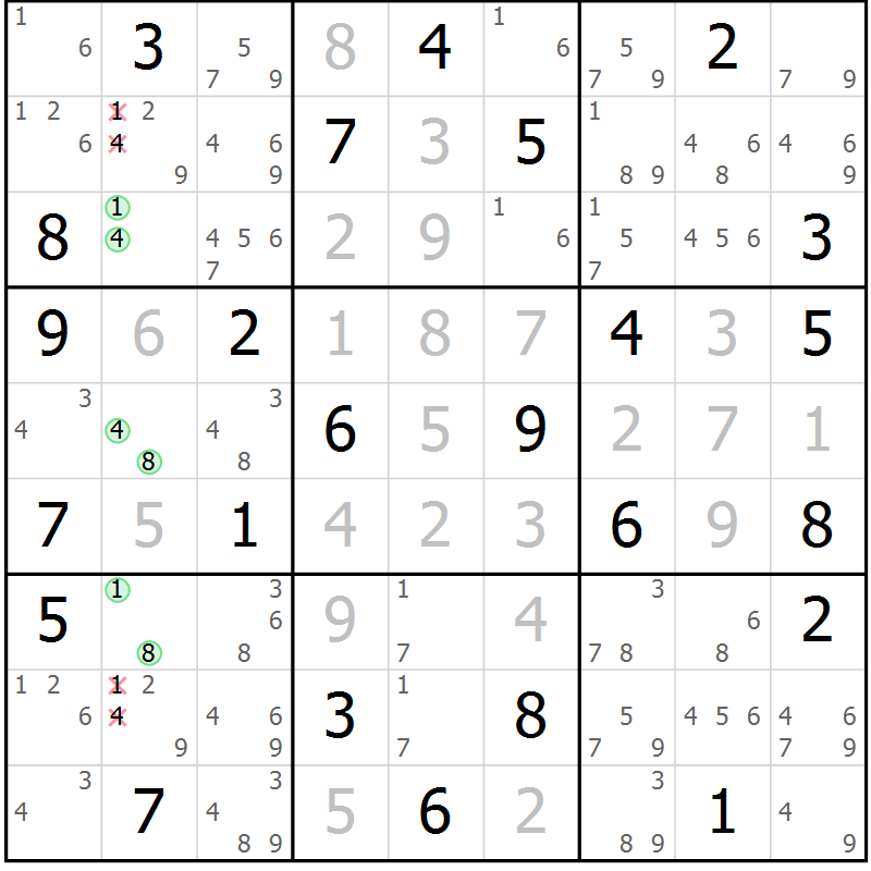Position des candidats pour la solution de la Gr 23 page 26 du magazine de sudoku Maestro n° 101