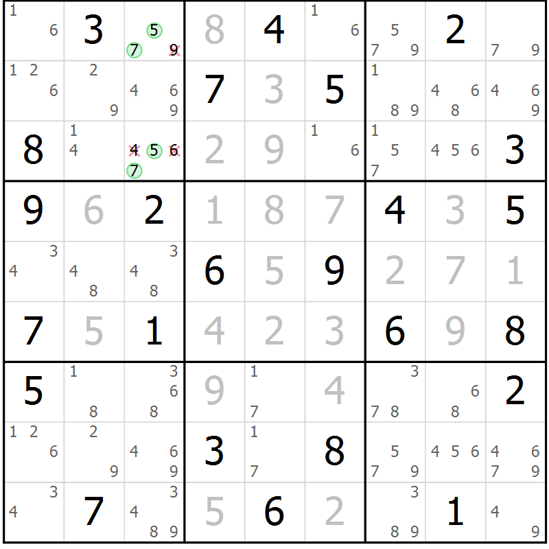 Position des candidats pour la solution de la Gr 23 page 26 du magazine de sudoku Maestro n° 101