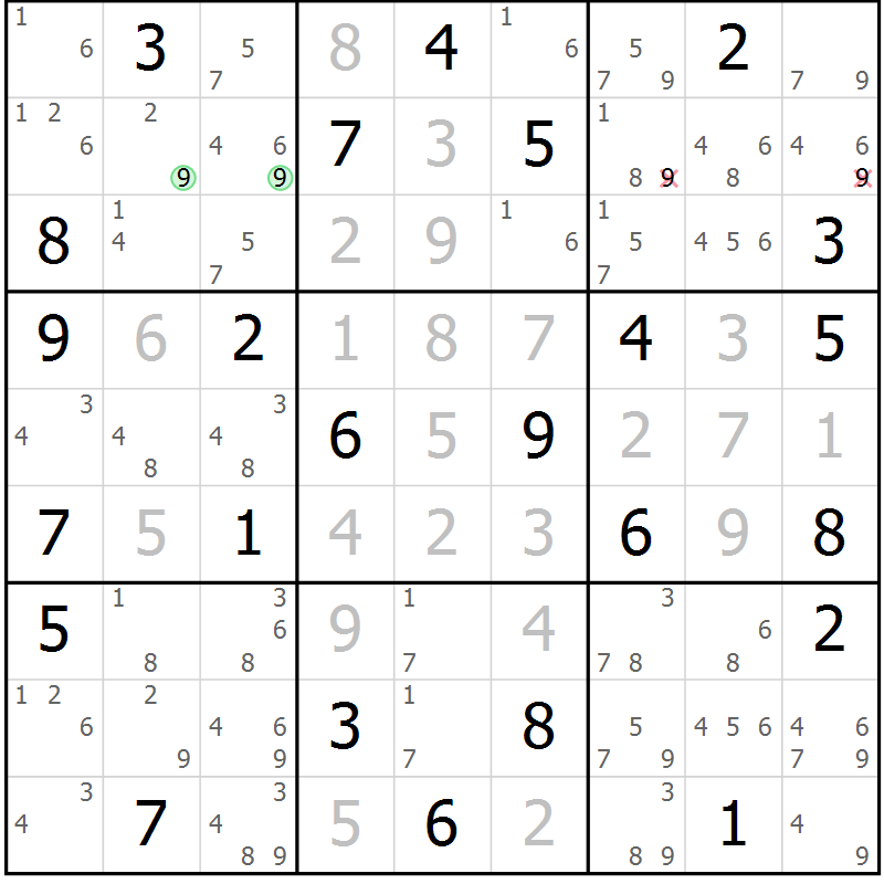 Position des candidats pour la solution de la Gr 23 page 26 du magazine de sudoku Maestro n° 101