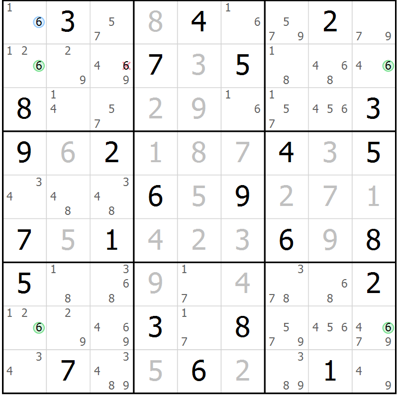 Position des candidats pour la solution de la Gr 23 page 26 du magazine de sudoku Maestro n° 101
