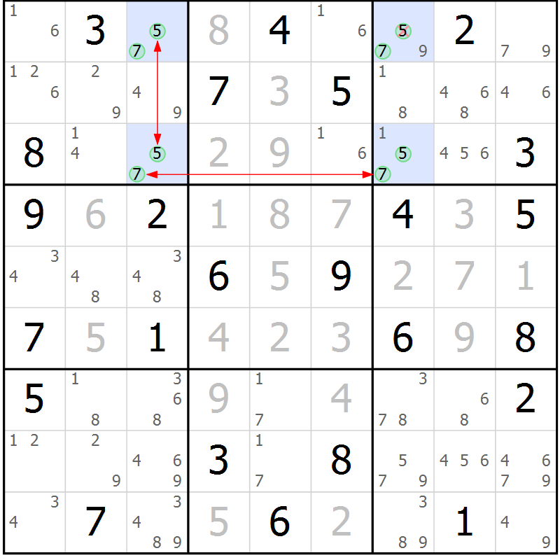 Position des candidats pour la solution de la Gr 23 page 26 du magazine de sudoku Maestro n° 101