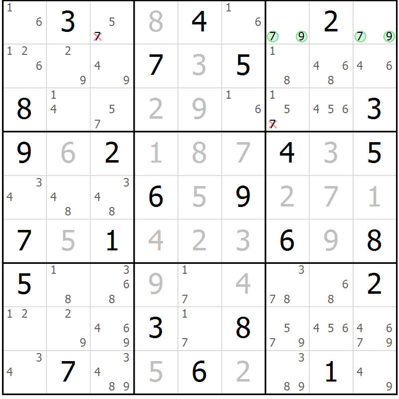 Position des candidats pour la solution de la Gr 23 page 26 du magazine de sudoku Maestro n° 101