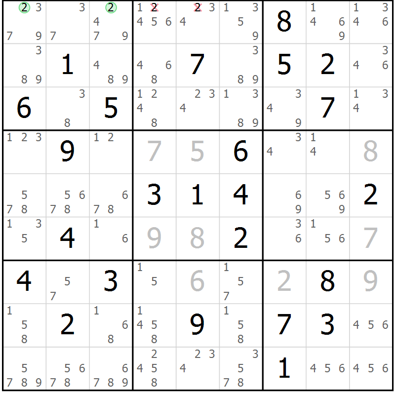 Position des candidats pour la solution de la Gr 24 page 27 du magazine de sudoku Maestro n° 101