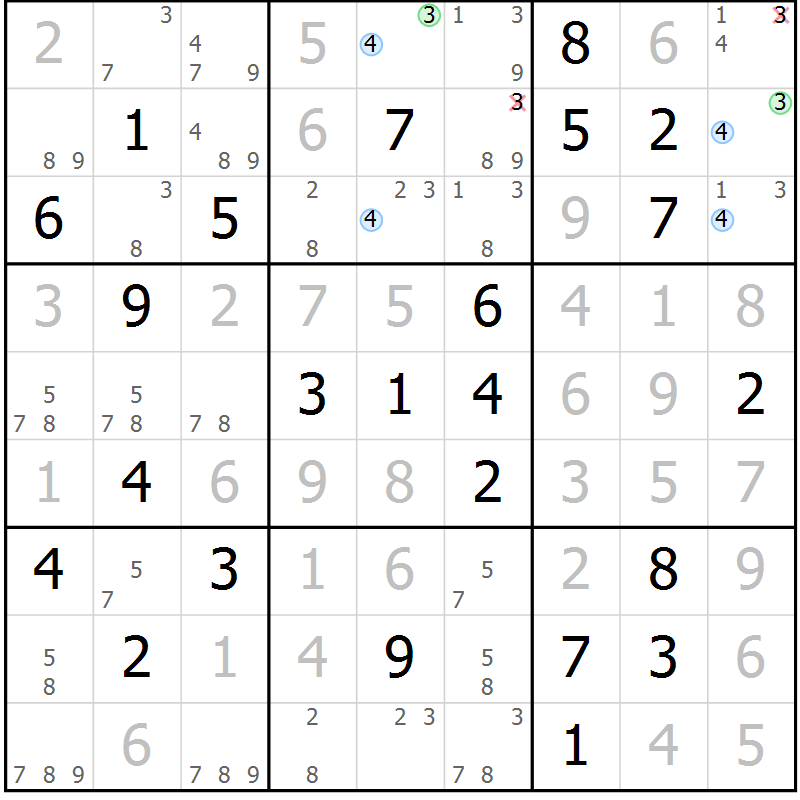 Position des candidats pour la solution de la Gr 24 page 27 du magazine de sudoku Maestro n° 101