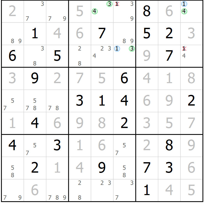 Position des candidats pour la solution de la Gr 24 page 27 du magazine de sudoku Maestro n° 101