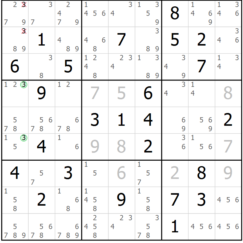 Position des candidats pour la solution de la Gr 24 page 27 du magazine de sudoku Maestro n° 101