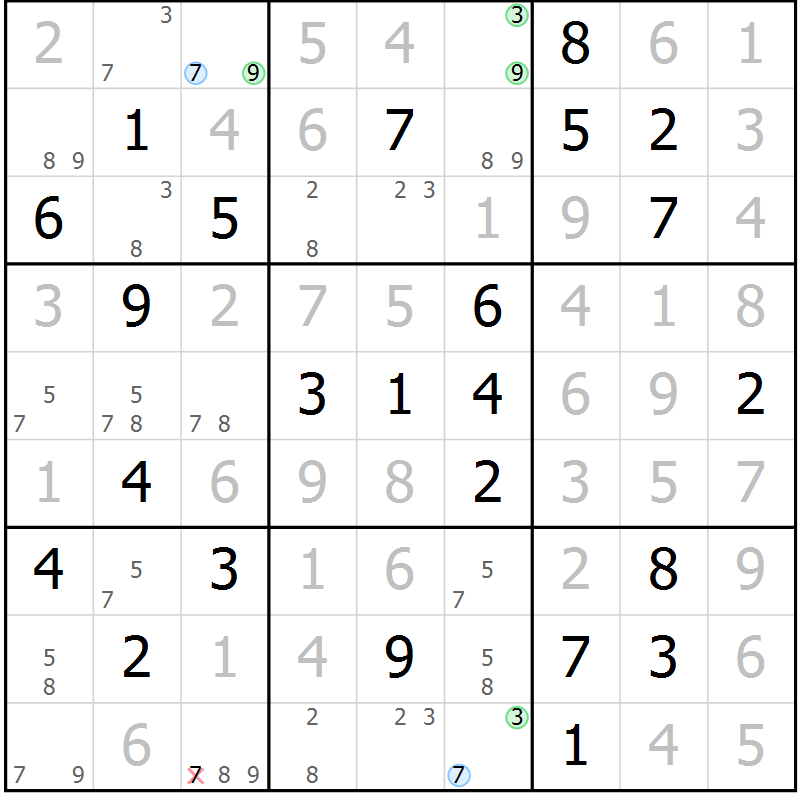 Position des candidats pour la solution de la Gr 24 page 27 du magazine de sudoku Maestro n° 101
