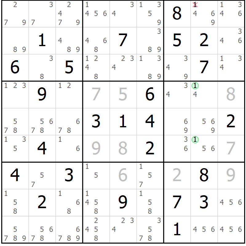 Position des candidats pour la solution de la Gr 24 page 27 du magazine de sudoku Maestro n° 101