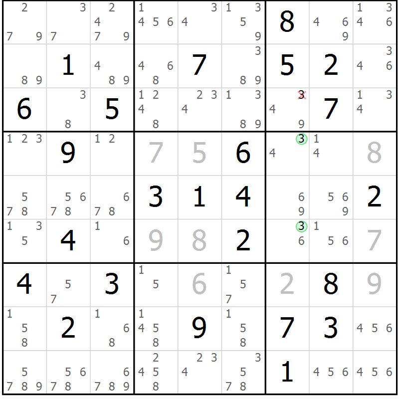 Position des candidats pour la solution de la Gr 24 page 27 du magazine de sudoku Maestro n° 101