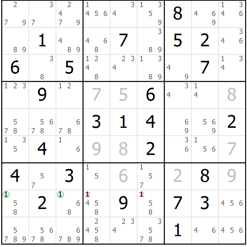 Position des candidats pour la solution de la Gr 24 page 27 du magazine de sudoku Maestro n° 101