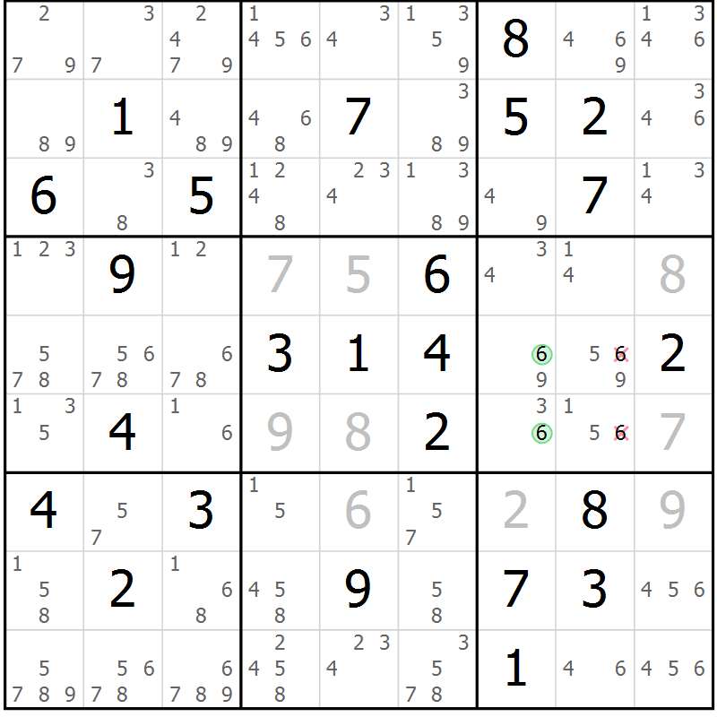 Position des candidats pour la solution de la Gr 24 page 27 du magazine de sudoku Maestro n° 101