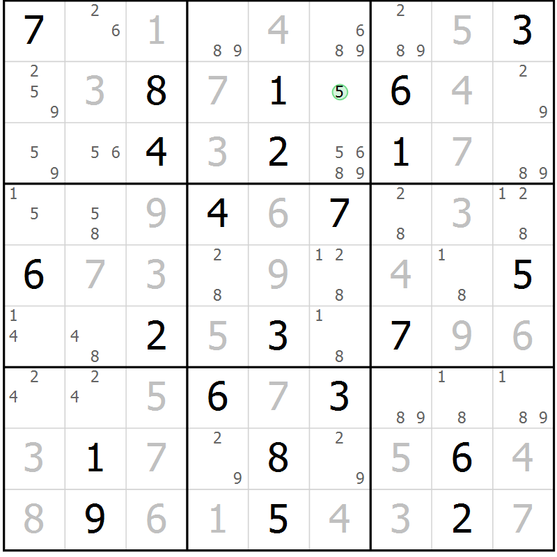 Position des candidats pour la solution de la Gr 25 page 28 du magazine de sudoku Maestro n° 101