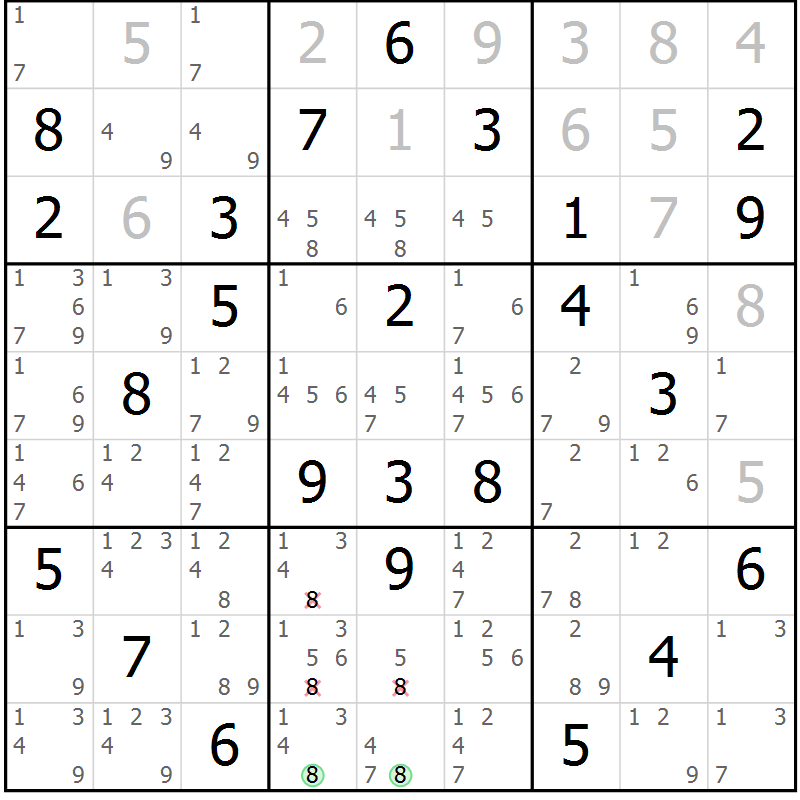 Position des candidats pour la solution de la Gr 26 page 29 du magazine de sudoku Maestro n° 101