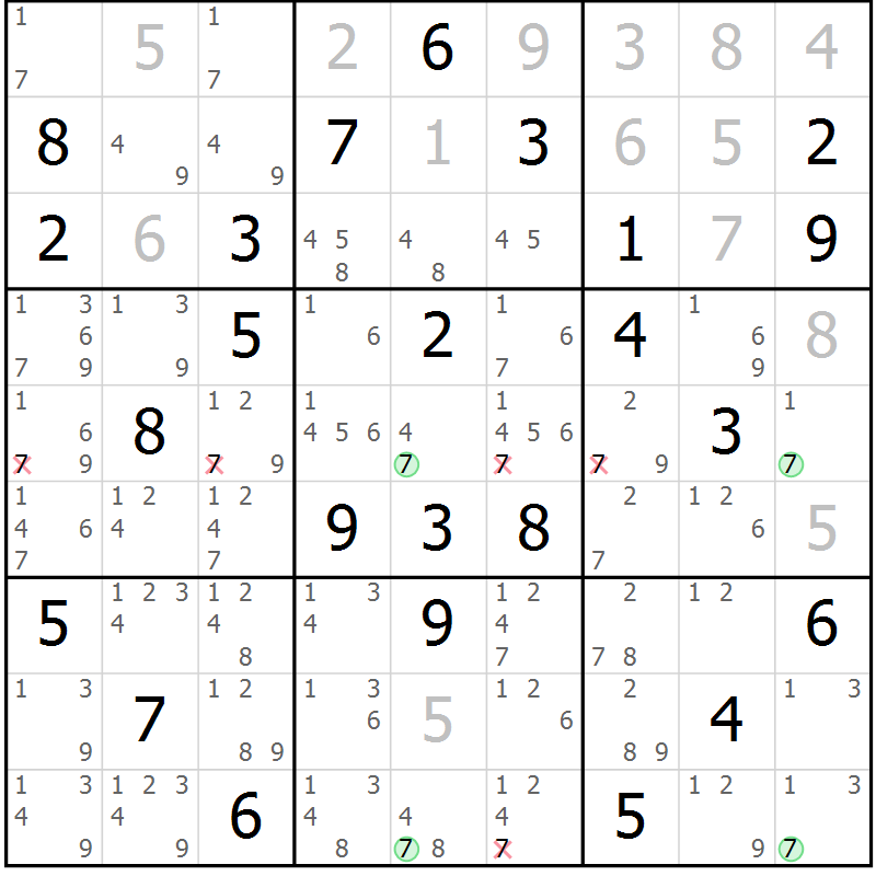 Position des candidats pour la solution de la Gr 26 page 29 du magazine de sudoku Maestro n° 101