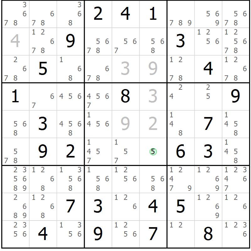 Position des candidats pour la solution de la Gr 27 page 30 du magazine de sudoku Maestro n° 101