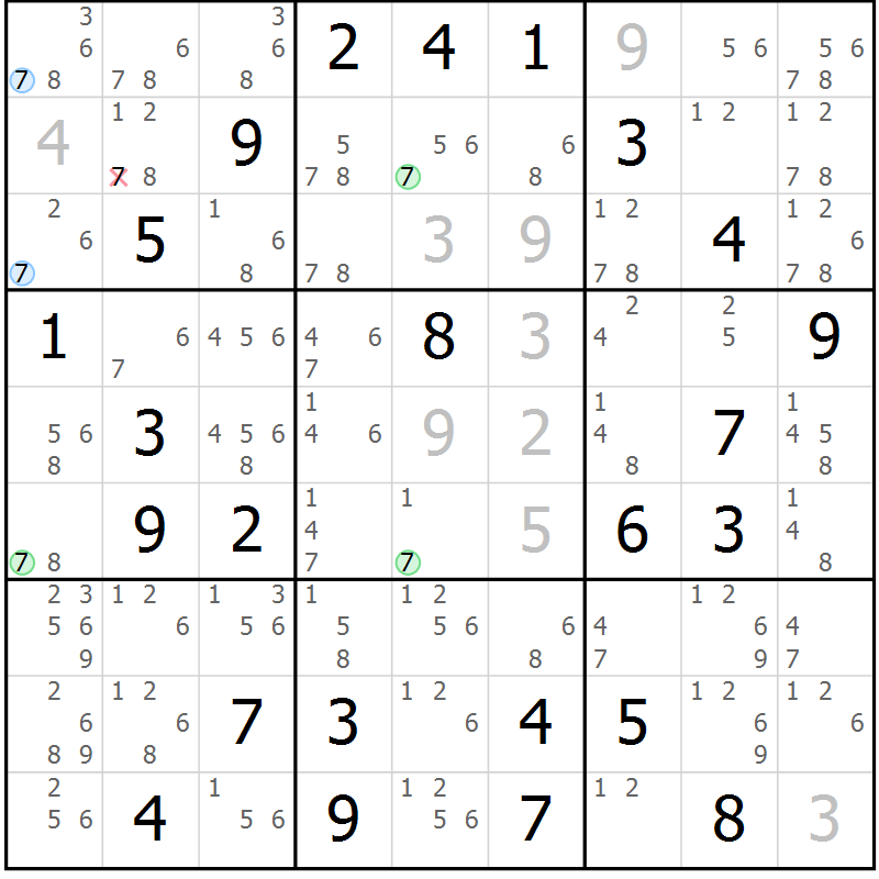Position des candidats pour la solution de la Gr 27 page 30 du magazine de sudoku Maestro n° 101