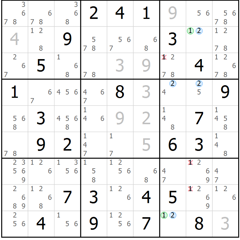 Position des candidats pour la solution de la Gr 27 page 30 du magazine de sudoku Maestro n° 101