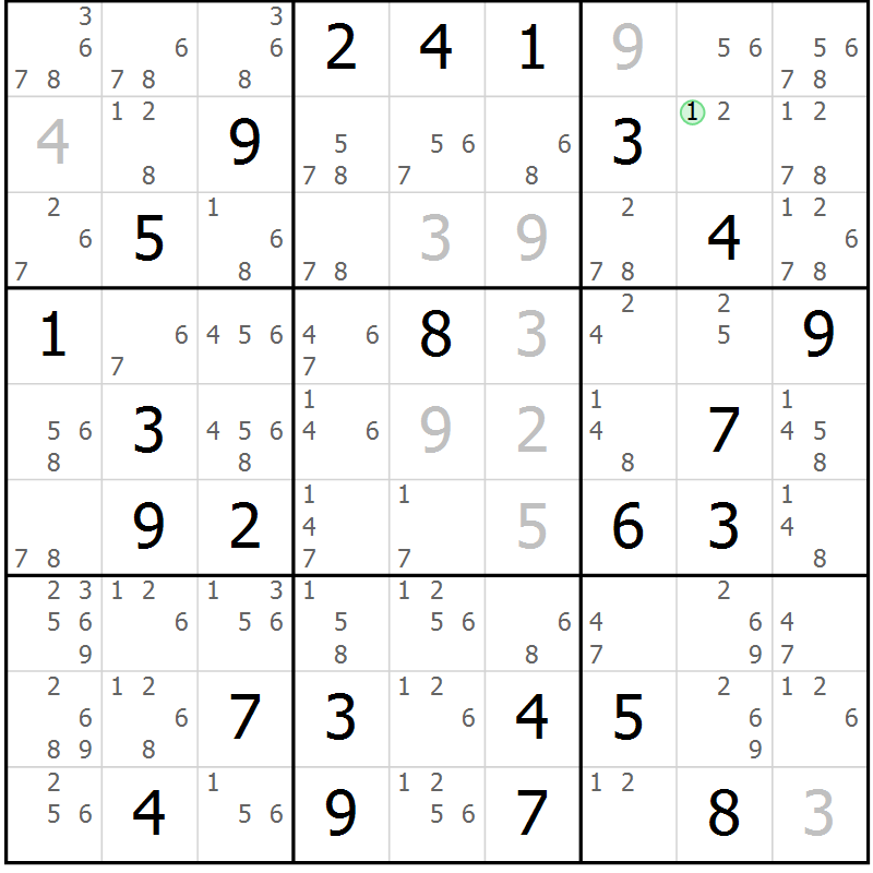 Position des candidats pour la solution de la Gr 27 page 30 du magazine de sudoku Maestro n° 101
