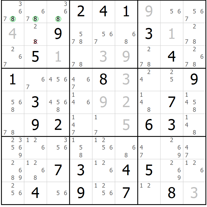 Position des candidats pour la solution de la Gr 27 page 30 du magazine de sudoku Maestro n° 101