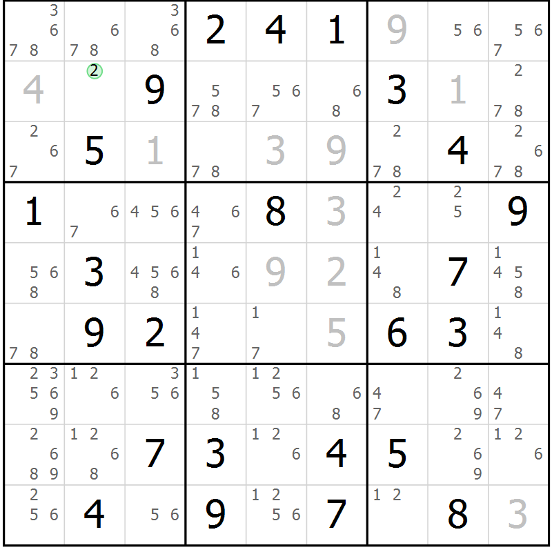 Position des candidats pour la solution de la Gr 27 page 30 du magazine de sudoku Maestro n° 101