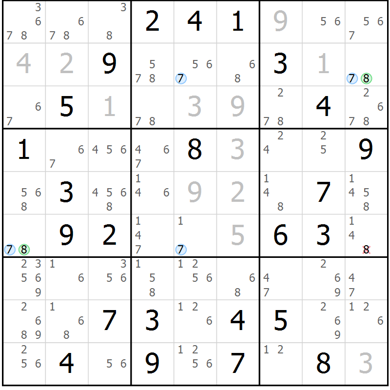 Position des candidats pour la solution de la Gr 27 page 30 du magazine de sudoku Maestro n° 101
