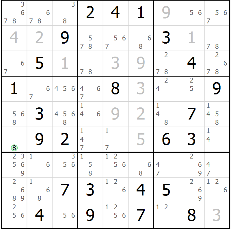 Position des candidats pour la solution de la Gr 27 page 30 du magazine de sudoku Maestro n° 101