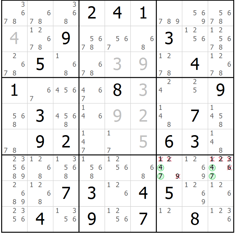Position des candidats pour la solution de la Gr 27 page 30 du magazine de sudoku Maestro n° 101