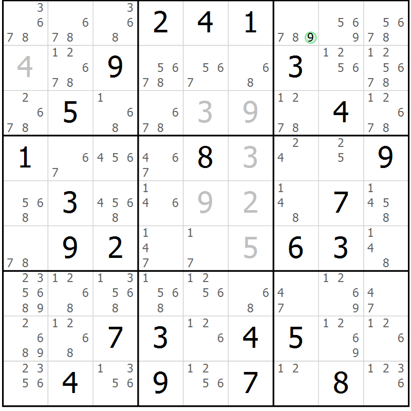 Position des candidats pour la solution de la Gr 27 page 30 du magazine de sudoku Maestro n° 101