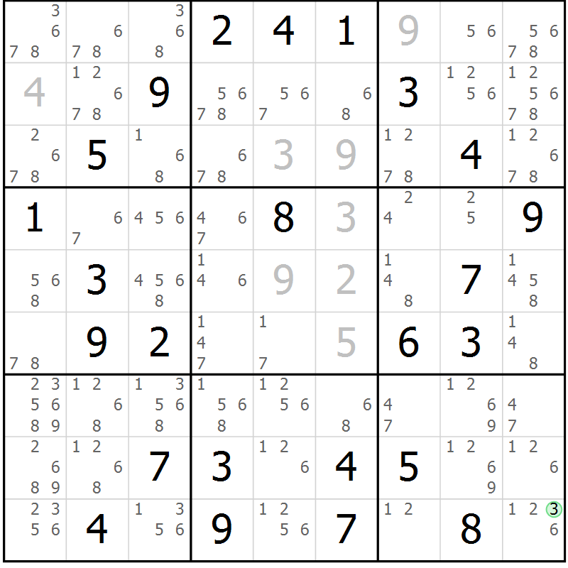 Position des candidats pour la solution de la Gr 27 page 30 du magazine de sudoku Maestro n° 101