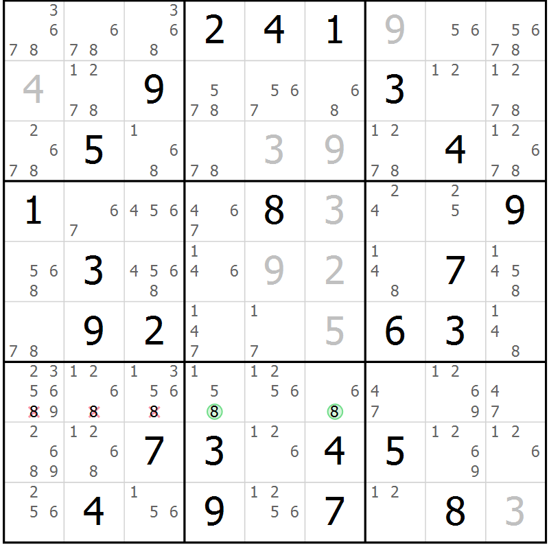 Position des candidats pour la solution de la Gr 27 page 30 du magazine de sudoku Maestro n° 101